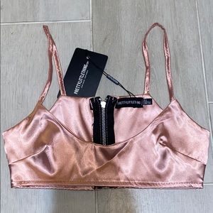 Dusty rose satin scoop neck crop top